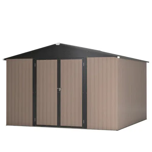 10′ X 10′ Metal Storage Shed For Ourdoor, Steel Yard Shed With Design Of Lockable Doors